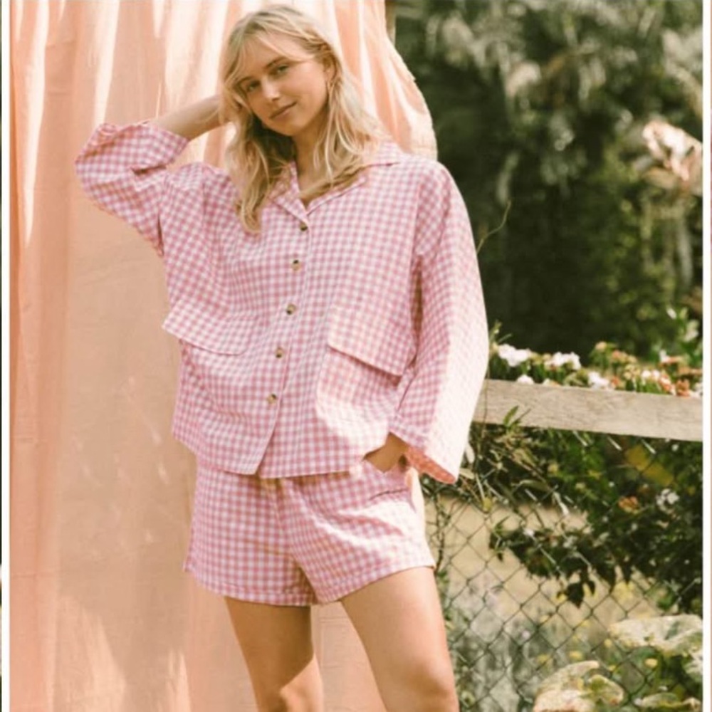 NWT The Lullaby Club Candy Gingham Lounge Set Pink Gingham Pajama Set XS